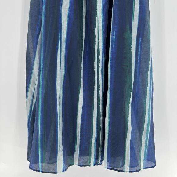 Banana Republic Organza Maxi Dress Blue‎ Striped Sleeveless Pockets Size Large - Picture 8 of 12